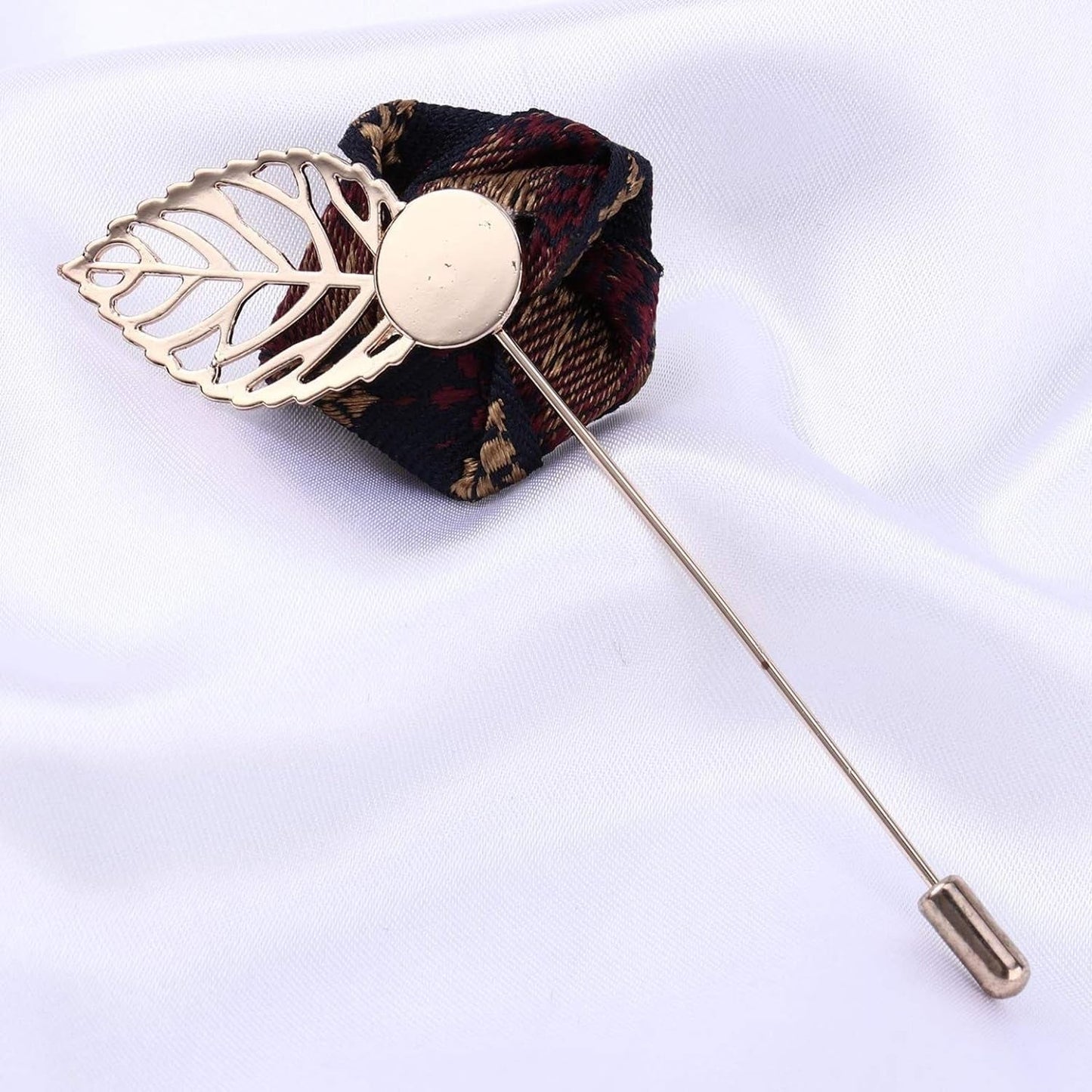 Unisex Vintage Rose Flower Brooch Pin Floral Lapel Boutonniere Pins Suit Lapel Shirt Collar with Hanging Chain