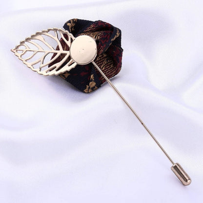 Unisex Vintage Rose Flower Brooch Pin Floral Lapel Boutonniere Pins Suit Lapel Shirt Collar with Hanging Chain