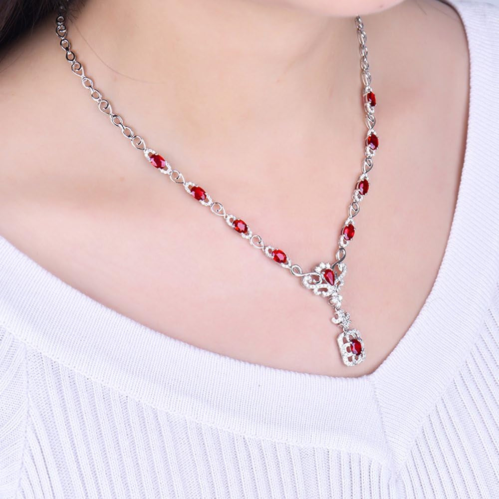 14K/18K Rose White Gold Red Ruby Diamonds Necklace Pendants Engagement Wedding for Women