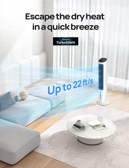 Evaporative Air Cooler, 40” Cooling Fans That Blow Cold Air, 2023 Upgrade with 80° Oscillating & Tower Fan 42 Inch, Cruiser Pro T1 Quiet Oscillating Bladeless Fan with Remote, 6 Speeds