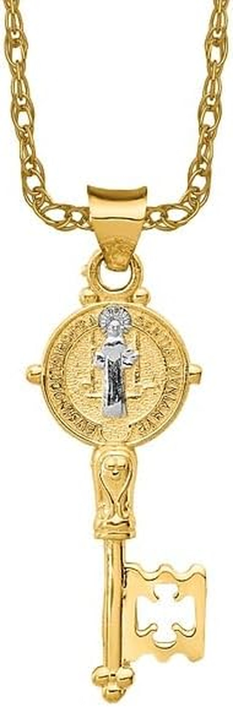 14K Solid Yellow Gold Holy Cross Key Necklace Religious Chain Pendant Jesus Christ Charm - WORLD TIME VISITS