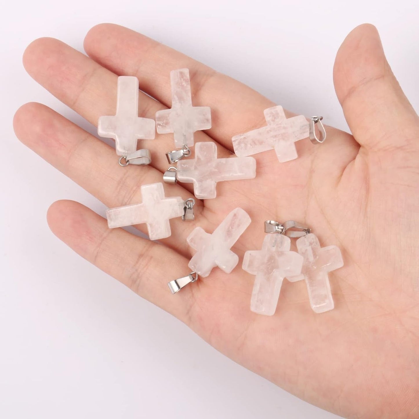 12PCS Natural Stone Cross Pendant, Healing Crystal Quartz Chakra Reiki Gemstone Pendants Charms Bulk for DIY Necklace Jewelry Making
