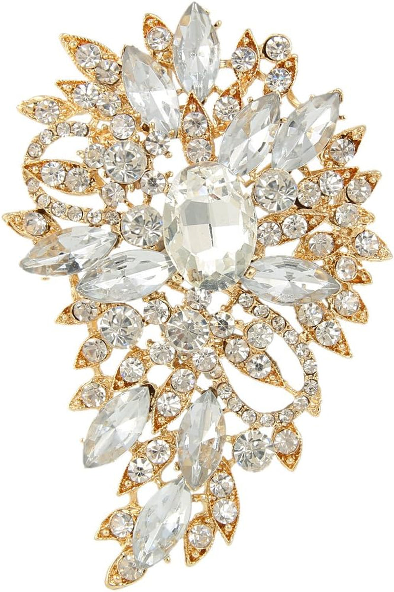 Women'S Austrian Crystal Wedding Flower Leaf Bouquet Brooch