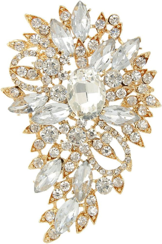 Women'S Austrian Crystal Wedding Flower Leaf Bouquet Brooch