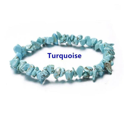 Natural Crystal Chakras Bracelet Natural Gemstone Chips Jewelry Bracelet Amethyst Red Agate Carnelian White Crystal Turquoise Citrine Bracelet (Adjustable Size)