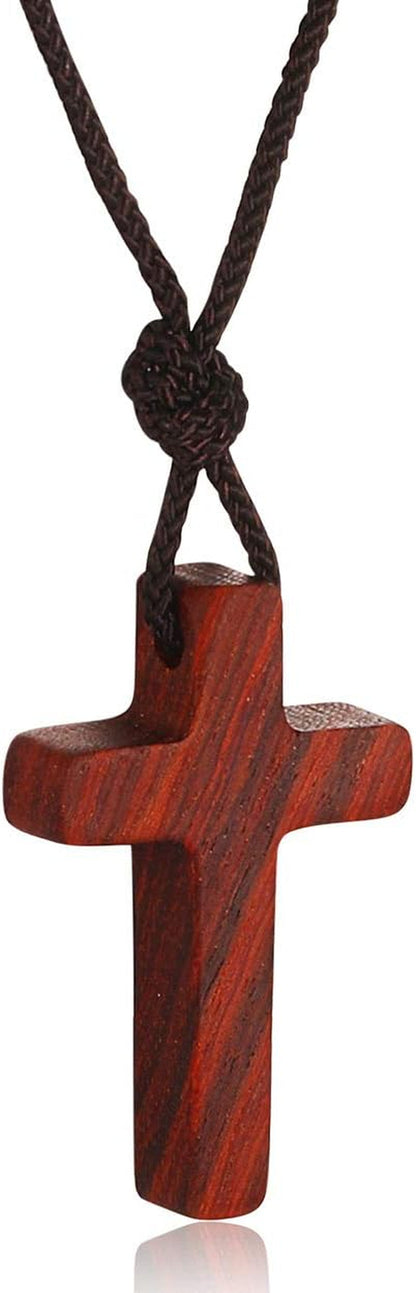 Natural Wooden Cross Pendant Necklaces for Women Men Sandalwood Handcrafted Gift Wood Hang from Car Rearview Mirror Pendant Vehicle Decoration - WORLD TIME VISITS