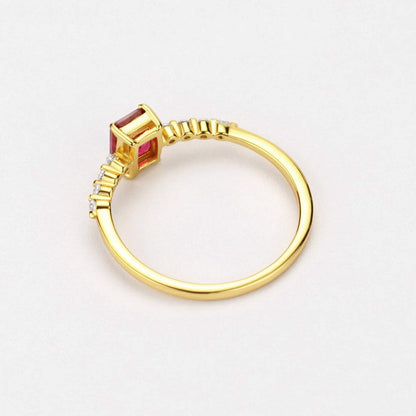 S925 Dainty Baguette Birthstone Rings CZ Band Rings Ruby 18K Gold Plated Sterling Silver Fine Jewelry for Women