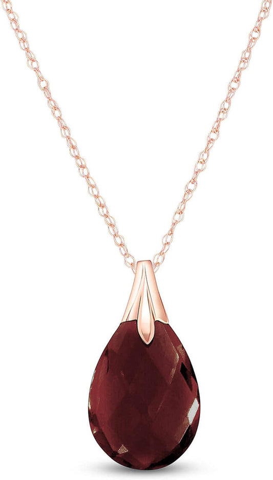 9K Rose Gold Garnet Teardrop Shape Pendant Necklace, Natural AAA Briolette Cut, 18-24 Inches