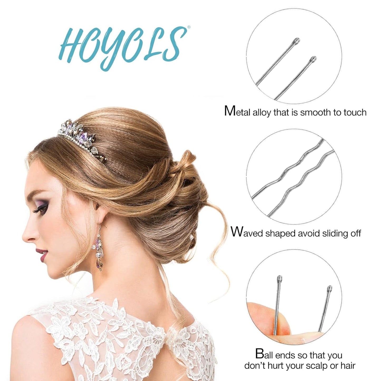 U Shaped Hair Pins, Assorted Size Hair Bobby Pins, Metal Curved Curly Bun Clips Crimped Design with Ball Tips for Women Girls Grips Hairstyle, 150 Count Bulk Pack (Silver)