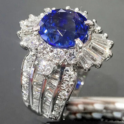 So Beautiful  Silver Natural Gemstones Sapphire And White Sapphire Wedding Birthstone Bride Engagement Anniversary Brand Big Ring Jewelry Size 6 7 8 9 10 - WORLD TIME VISITS