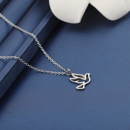 Stainless Steel Soaring Dove Bird Pendant Necklace Bird Jewelry Peace Gift for Her