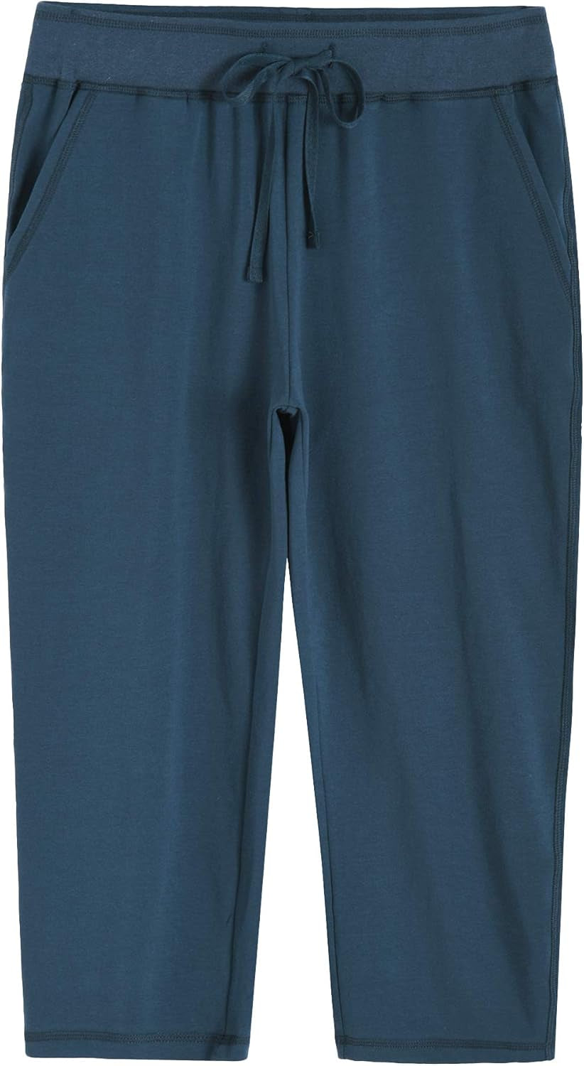 Women'S Knit Sweatpants Capri Pants with Pockets - WORLD TIME VISITS