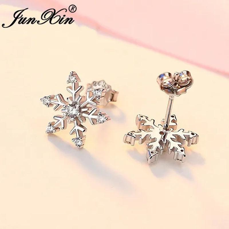 Junxin Fashion Earrings New Exquisite Girls Earing Full Diamond Snowflakes Stud Earrings for Women Engagement Band Wedding Jewelry Earrings