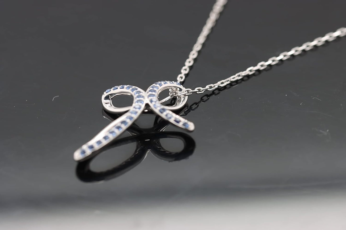 Mothers Day Gifts 1.2MM round Cut Blue Sapphire Infinity Cross Necklace Pendant - 14K White Gold over 925 Sterling Silver Twist Cross Necklace for Women with 18" Chain (Clarity-Vvs1, Color-Blue, 0.12 Carat)