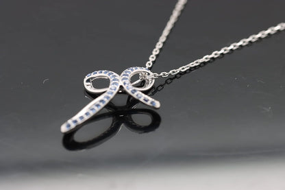 Mothers Day Gifts 1.2MM round Cut Blue Sapphire Infinity Cross Necklace Pendant - 14K White Gold over 925 Sterling Silver Twist Cross Necklace for Women with 18" Chain (Clarity-Vvs1, Color-Blue, 0.12 Carat)