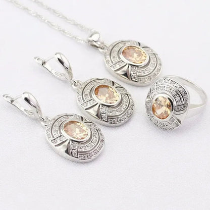 Blue Zircon White Zircon Silver Jewelry Sets for Women Silver Necklace and Pendant Rings Drop Earrings