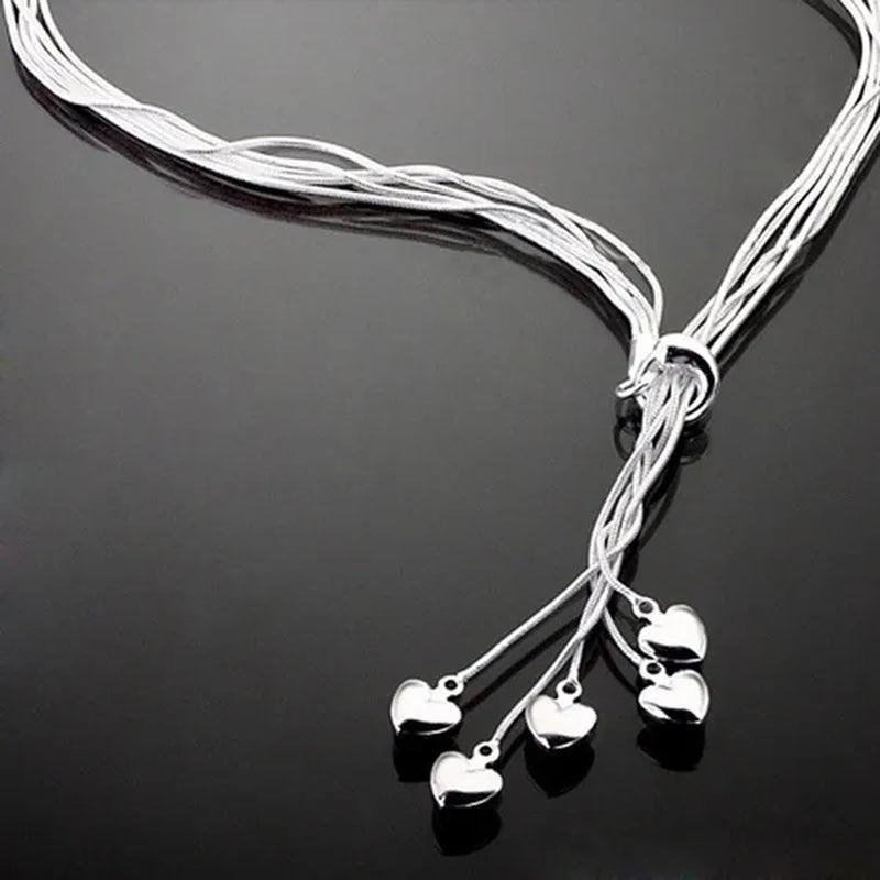 2020Fashion 925 sterling silver necklace female heart pendant multi-layer snake chain solid silver necklace girls fashion jewelry