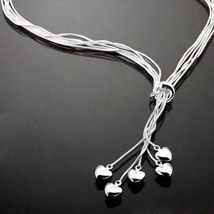 2020Fashion 925 sterling silver necklace female heart pendant multi-layer snake chain solid silver necklace girls fashion jewelry