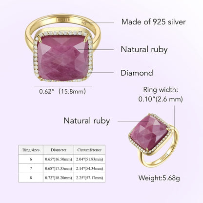 Natural Gemstone Rings, 925 Sterling Silver Genuine Gemstone Square Ring with Diamonds for Women Girls, Birthstone Rings Jewelry Gifts for Valentine'S Day, Birthday (Available 6,7,8) - WORLD TIME VISITS