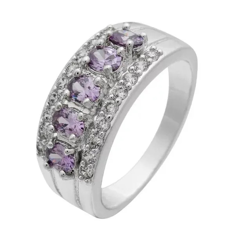 Natural 2.95CT Sapphire/Emerald/Ruby/Alexandrite/White Diamond 14K White Gold Ring Size 6-11