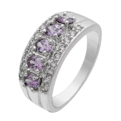 Natural 2.95CT Sapphire/Emerald/Ruby/Alexandrite/White Diamond 14K White Gold Ring Size 6-11