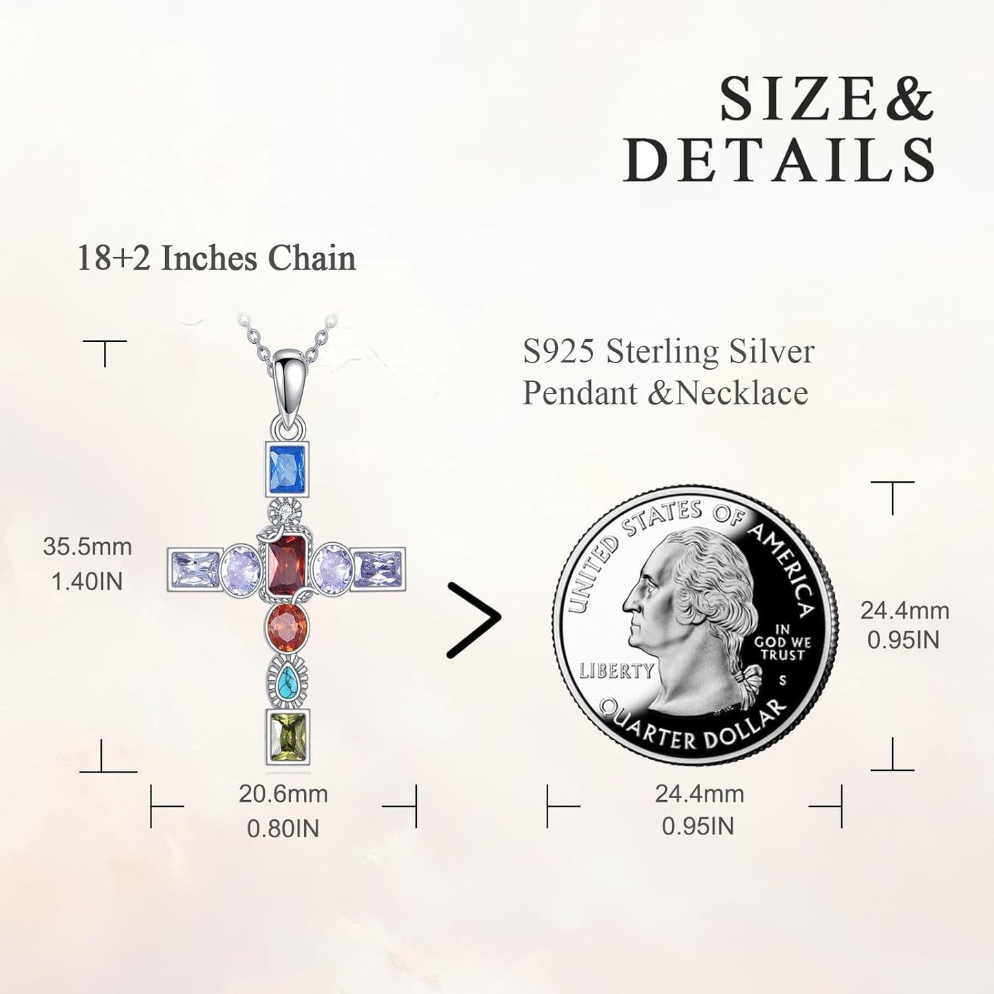 Colorful Cross Necklace for Women 925 Sterling Silver Crucifix Pendant Christian Jewelry Gifts for Women Men
