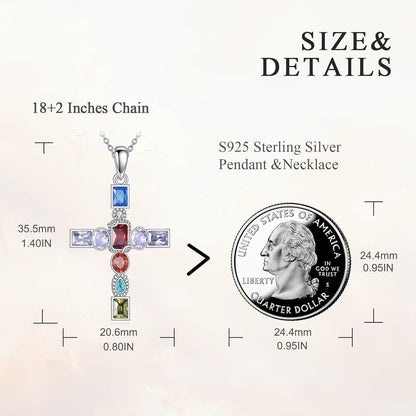 Colorful Cross Necklace for Women 925 Sterling Silver Crucifix Pendant Christian Jewelry Gifts for Women Men