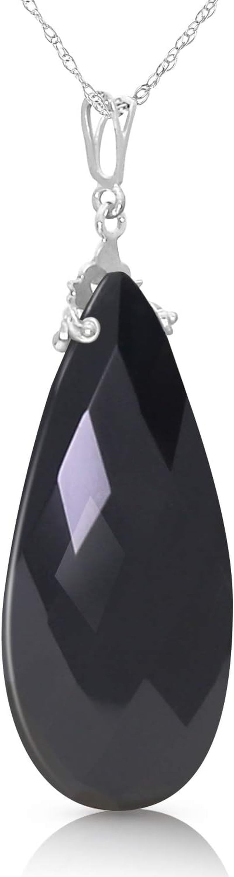 14K White Gold Necklace with Briolette 31X16 Mm Black Onyx