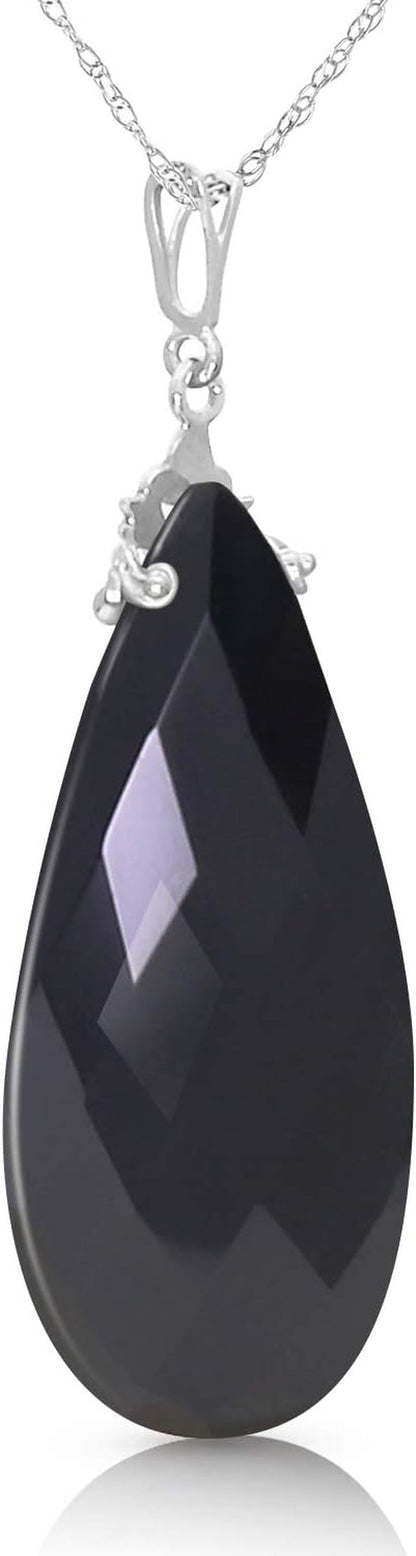 14K White Gold Necklace with Briolette 31X16 Mm Black Onyx