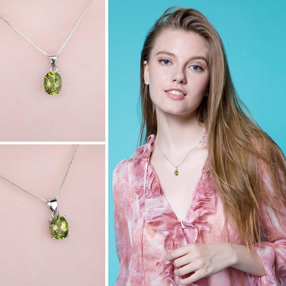 Natural Gemstone Garnet Peridot Amethyst Citrine Blue Topaz Birthstone Solitaire Pendant Necklace Jewelry Set, 14K Gold Plated 925 Sterling Silver Necklaces for Women, 18 Inch Box Chain