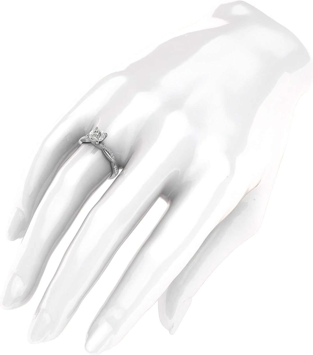 Solid 14K White Gold 4-Prong Petite Twisted Vine Simulated 1.0 CT Diamond Engagement Ring Promise Bridal Ring