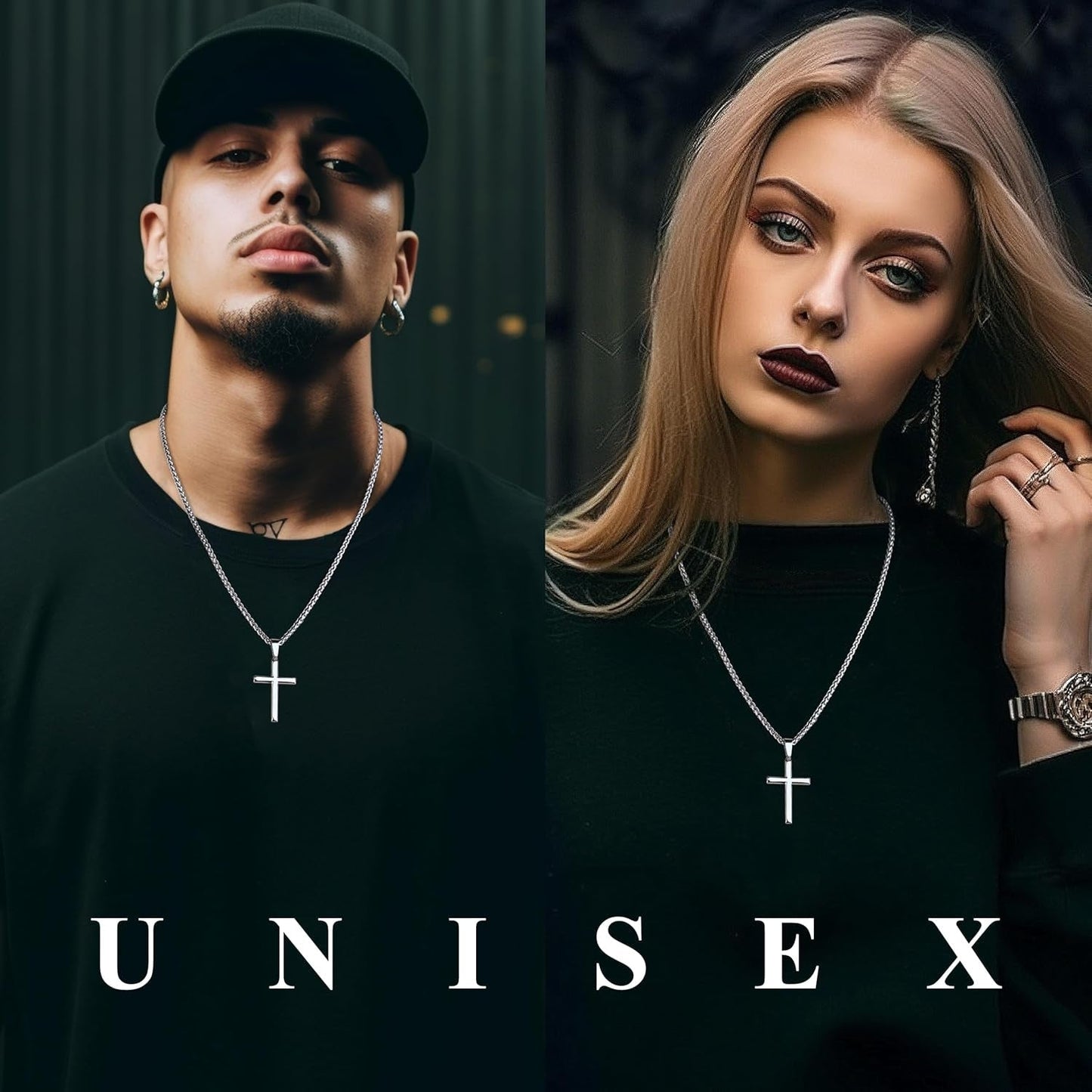 925 Sterling Silver Cross Necklace Men-Removable Silver Cross Pendant with Hypoallergenic 316L Stainless Steel Wheat Chain Crucifix Necklace Jewelry for Mens Women, 16-30 Inches
