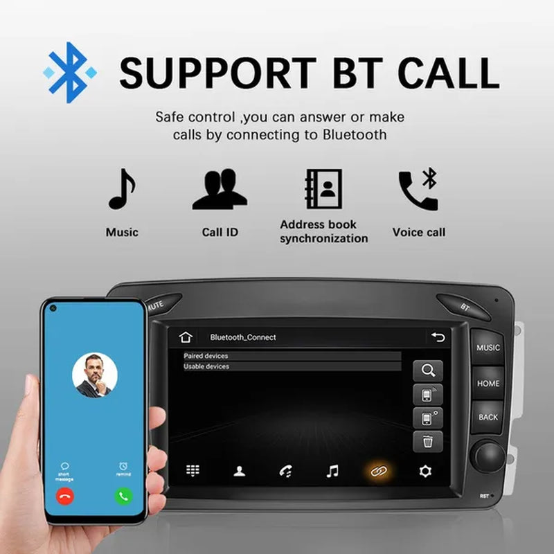 AMPRIME Android 11 GPS +Wifi+Fm/Rds +BT Car Radio Stereo 2 Din 7'' HD Touch Screen Car MP5 Player Autoradio for Para Mercedes-Benz/Clk/W209/E-W210/Clase C/W203/Slk/W170/Clk/C208/W208/M/Ml/W168/G/W463/Viano/W639/Vito/W639/