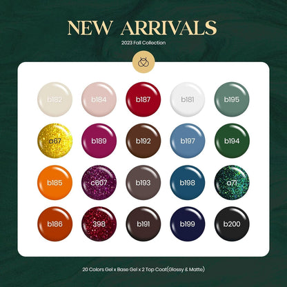 Beetles Gel Nail Polish Set, 23 PCS 20 Colors Gel Nail Polish Kit Green Red Blue Glitter Gold Brown with Base Coat Glossy Matte Top Coat Gel Polish Soak off Uv Valentines Gifts for Women