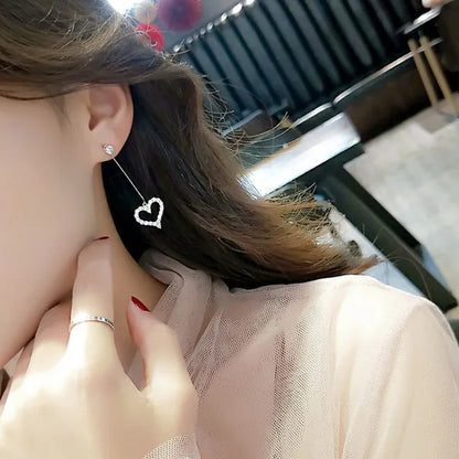 New Exquisite Korean Women'S Fashion Diamond Long Tassel Heart-Shaped Pendant Earrings Jewelry Gift