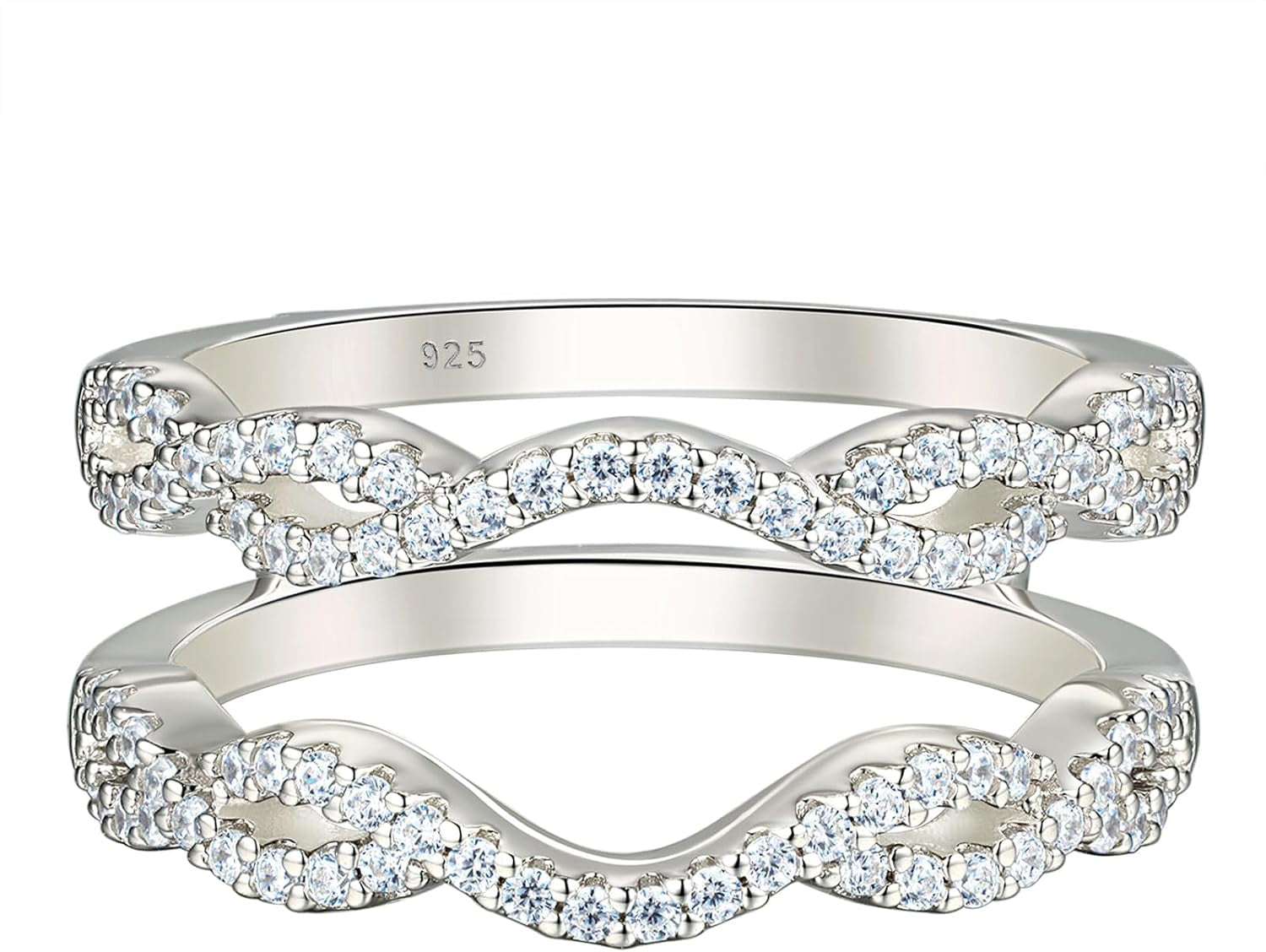 Women 925 Sterling Silver Twisting Infinity Guard Enhancer for Engagement Rings Wedding Band CZ - WORLD TIME VISITS