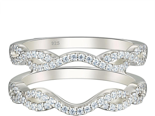 Women 925 Sterling Silver Twisting Infinity Guard Enhancer for Engagement Rings Wedding Band CZ - WORLD TIME VISITS