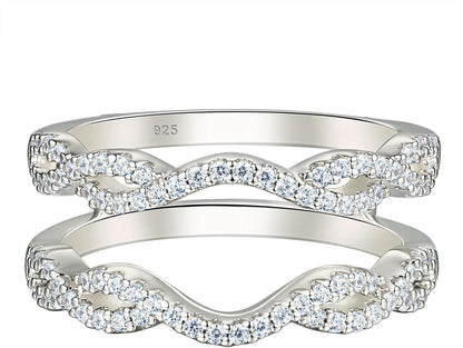 Women 925 Sterling Silver Twisting Infinity Guard Enhancer for Engagement Rings Wedding Band CZ - WORLD TIME VISITS