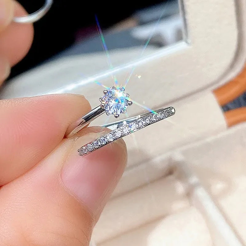 Fashion Moissanite Jewelry Exquisite 925 Sterling Silver White Sapphire Ring Eternal Diamond Wedding Band Proposal Engagement Anniversary Party Gift Promise Rings
