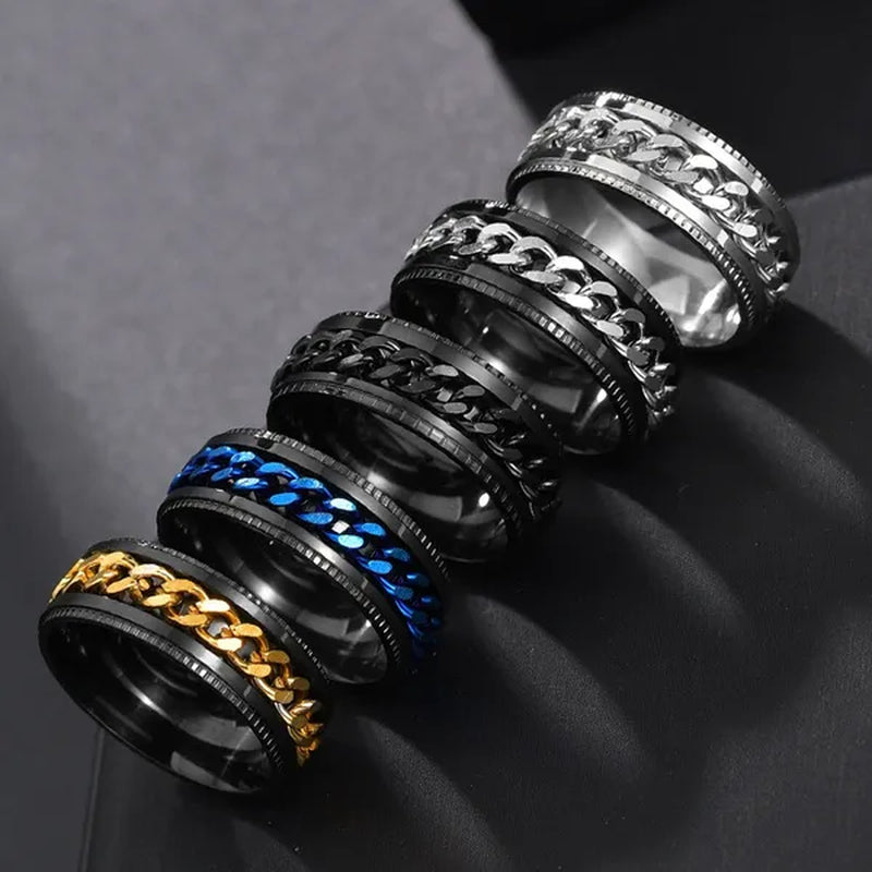 Fashion Punk Stainless Steel 8mm Rings for Men Chain Rings Biker Grooved Edge, Size 6-12