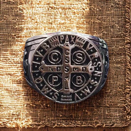 St. Benedict's Exorcism Cross Ring in Stainless Steel: A Fusion of Faith, Protection, and Style - An Exquisite Accessory for the Modern Spiritual Enthusiast - WORLD TIME VISITS