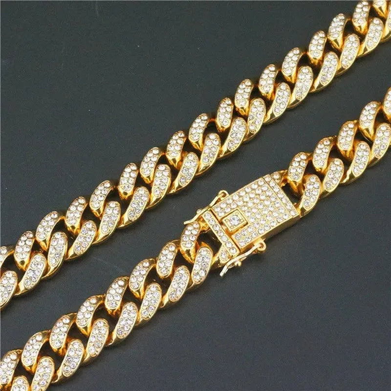 Men's Hip Hop Miami Necklace 24K Gold Plated 925 Silver 1/2PCS Necklace Bracelet Ice Sparkling Diamond Jewelry Cuban Link Chain 8/20/24/28inch