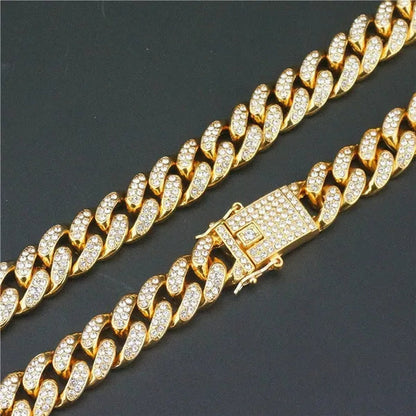 Men's Hip Hop Miami Necklace 24K Gold Plated 925 Silver 1/2PCS Necklace Bracelet Ice Sparkling Diamond Jewelry Cuban Link Chain 8/20/24/28inch