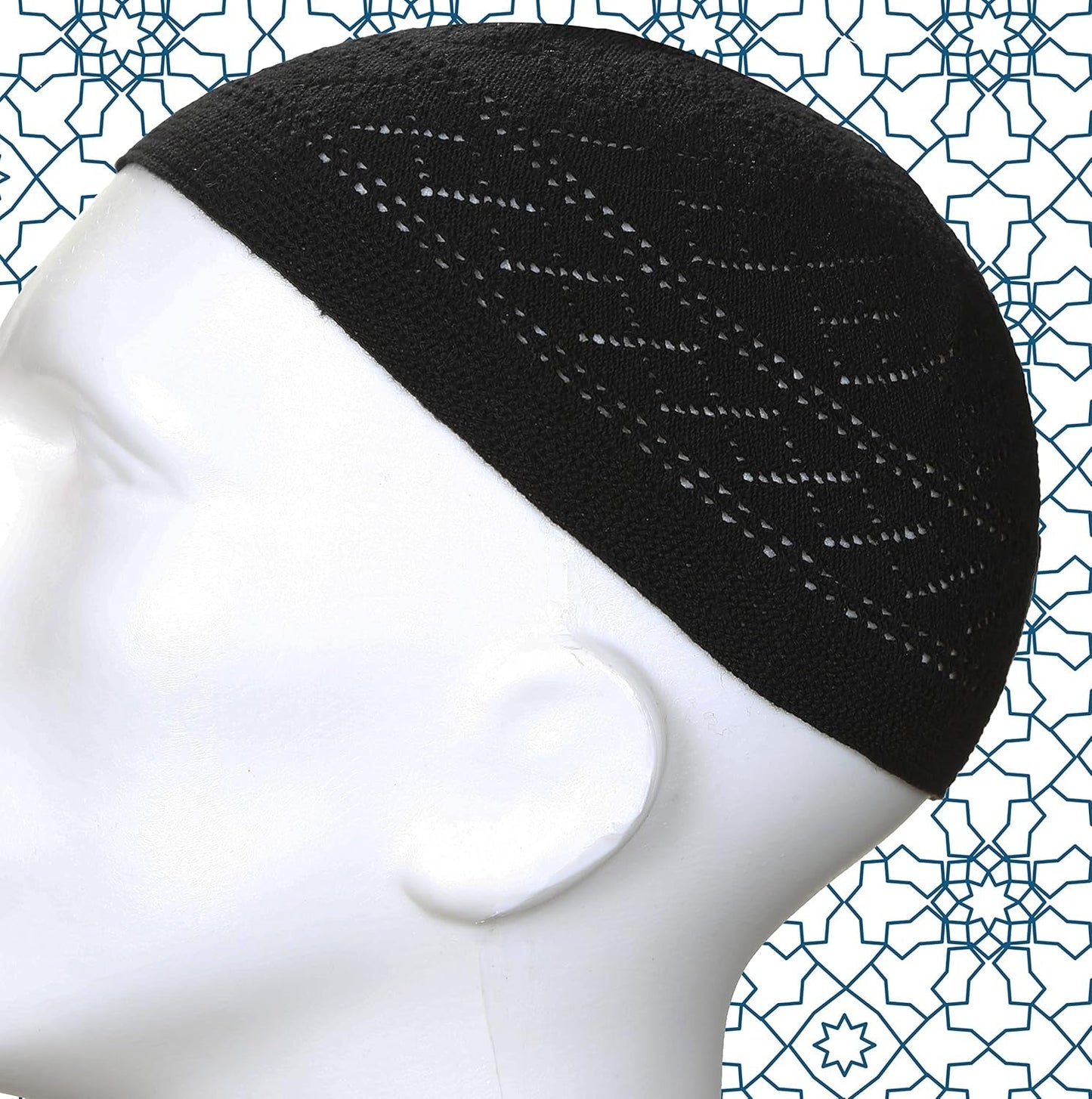Muslim Prayer Rug Prayer Beads Kufi Hat for Men and Women 100% Breathable Black Skull Beanie Traditional Desing Prayer Mat Eid Ramadan Gifts Islamic Set Salah Mat Taffeta Fabric Soft (Black)