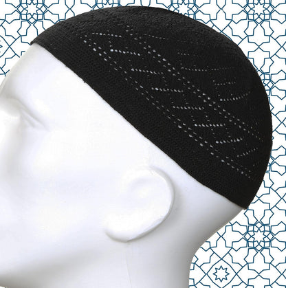 Muslim Prayer Rug Prayer Beads Kufi Hat for Men and Women 100% Breathable Black Skull Beanie Traditional Desing Prayer Mat Eid Ramadan Gifts Islamic Set Salah Mat Taffeta Fabric Soft (Black)