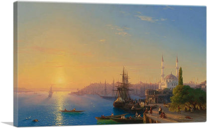 View of Constantinople and the Bosphorus 1856 Canvas Art Print Stretched Framed Painting Picture Poster Giclee Wall Decor by Ivan Aivazovsky - 26" X 18" (0.75" Deep) - WORLD TIME VISITS