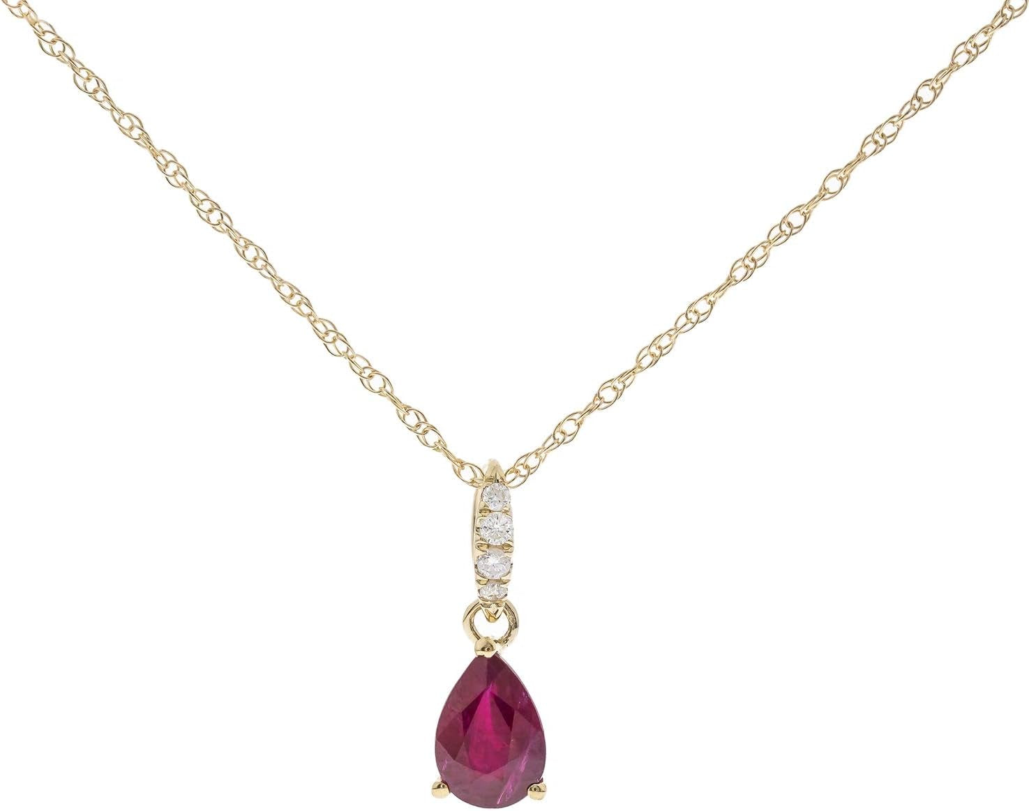 Women'S 10K Yellow Gold Mozambique Genuine Ruby Pendant with Diamonds (Pear-Cut) Shaped Ruby (QA0269P-BY) - WORLD TIME VISITS
