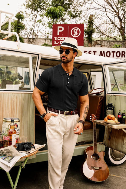 Men'S Knit Polo Shirts Short Sleeve Texture Lightweight Golf Shirts Sweater
