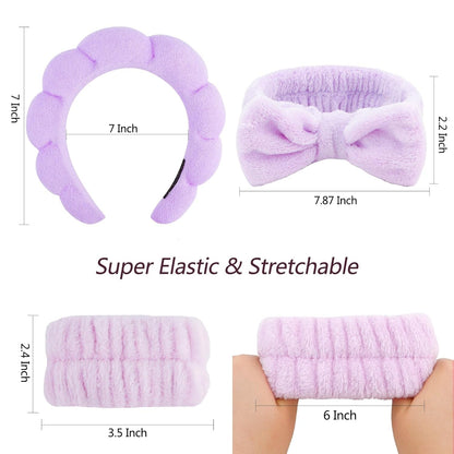 6 Pack Purple Microfiber Bow Tie Hair Band Set, Hair Accessories for Women'S Facial Care Gifts