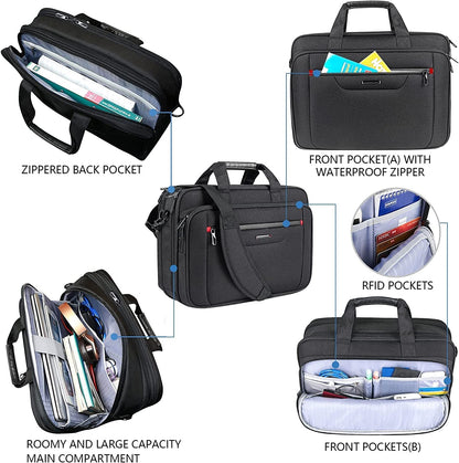 Laptop Briefcase Premium Laptop Case Fits up to 17.3 Inch Business Shoulder Bag Laptop Expandable Water-Repellent Messenger Bag for Men/Women Computer Bag for Travel/Business/Black